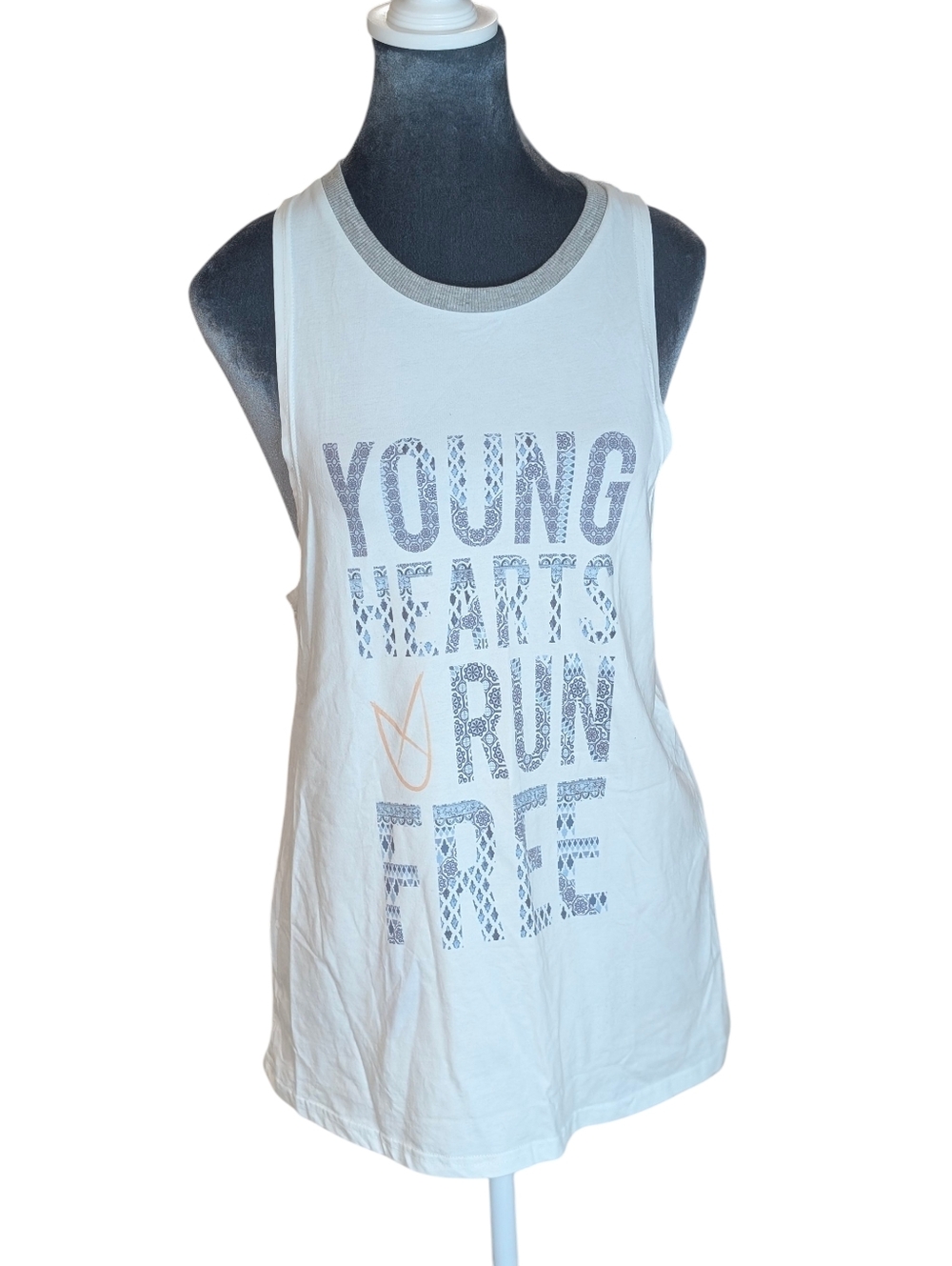 MinkPink Move White/Gray Tank Top Young Hearts Run Free Size XS
